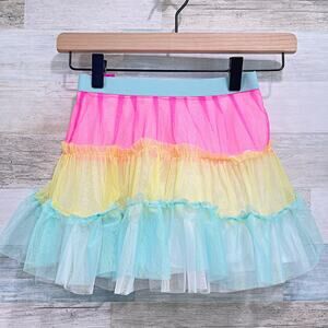 CYNTHIA ROWLEY Rainbow Ruffle Tiered Tulle Tutu Skirt Blue Pink Yellow Girls 5-6